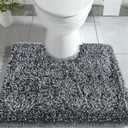 Yimobra Toilet Rugs U Shaped Washable, Extra Thick Soft Absorbent Chenille Contour Bathroom Rugs for Toilet 24x24 Inch, Quick Dry Non Slip Toilet Mat for Bath Floor, Silver