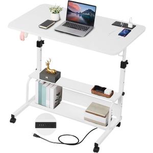Standing Desk Small Computer Desk,Small Desk for Bedroom,Corner Desk for Small Space,Small Office Desk Adjustable Desk,Mini Desk Stand Up Desk Laptop Desk,Portable Rolling Desk 31.5 Inch White