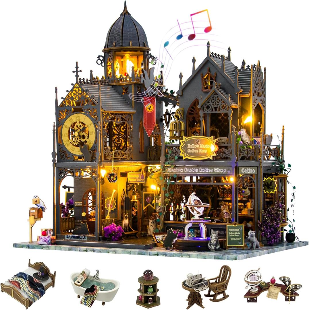 DIY Miniature House Kit: 3D Wooden Puzzle Miniature Kit with LED Lights, Small Tools & Music Box, Tiny House Diorama Building Kit for Adults Teens, Mini Wooden Dollhouse Creative Gift