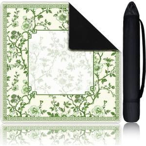 22 Inch Mini Chinoiserie Mahjong Mat for Travel Set White Floral Mahjong Mat Cute Small Domino Accessories Gifts Domino and Tile Game Table(Green)