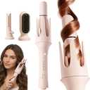 3 In 1automatic Curling Iron - Hair Curler Automatic Rotating with Straightener +1.25 Curling Barrels+Volumizing Curling - 3 Temp Self Curling Hair Curler,Anti-Scald,Tangle-Free,Lightweight for Travel