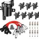 Round Coils Pack & Spark Plugs with Wires Compatible with Chevy Tahoe | Avalanche Express Silverado Suburban 1500 2500 3500/GMC Savana Sierra Yukon H2 Replace#UF262 D585 C1251