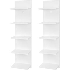 5 Tier Wall Shelf Unit,Vertical Column Shelf Floating Storage Home Decor Organizer,Display Floating Shelf for Bedroom, Living Room,Vanity -2 Pcs(White)