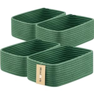 MiniArk Small Storage Baskets for Organizing | Closet Organizer Bins | Shelf Toy Basket | Woven Rope Baskets | Cube Decorative Box | Shallow Basket | 11.5x7.5x4.7 | 4 Packs Green