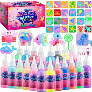 Magic Water Elf Toy Kit, 20 Bottles 24 Molds 70ML Aqua Fairy Water Gel Kit with Sparkling Magic Gel Glow in the Dark, Crate Your Own Magic Water Pets Aqua Fairy Craft Kits for Kids