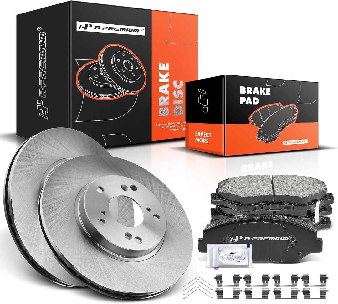 A-Premium 11.10 in (282mm) Front Vented Disc Brake Rotors + Ceramic Pads Kit Compatible with Honda and Acura Models - Accord 03-12/14-17, Civic 13-18, CR-V 02-04, Element 03-11, ILX 14-15, CR-Z 16