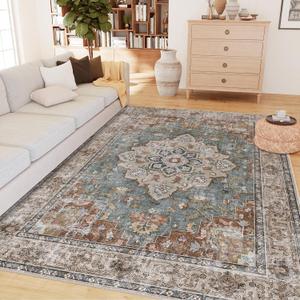 Machine Washable Rugs Nursery Rug 5x7 Cute Girl Non Slip Low Pile Water Repellent Soft Print Pattern for Bedroom Indoor Decor Kids Playroom Browngreen