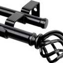 KAMANINA Double Curtain Rod 72 to 144 Inches(6-12 Feet), Black Heavy Duty Curtain Rods for Windows 66 to 120 Inches, 7/8 Inch Drapery Rod with Twisted Cage Finials