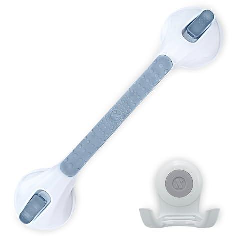 SlipX Solutions 17” Safe Grip Shower Grab Bar & On The Dot Power Lock Suction Cup Hook, Razor Holder & Phone Cradle, No-Drill, No Tools, Heavy Duty Suction Cups, Removable Bathroom Accessories
