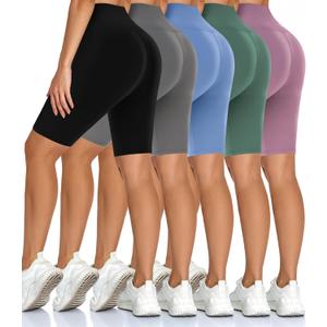 Diu Life 5 Pack High Waist Biker Shorts for Women - Buttery Soft 8" Womens Shorts for Workout, Yoga, Athletic (Large-X-Large, 03-black/ Gray/ Blue/ Green/ Pink)