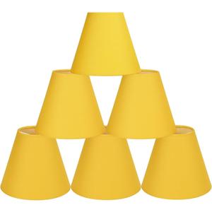LAMPWELL GERO Yellow Clip on Chandelier Lamp Shades Set of 6, Small Lamp Shades Clip on bulb, 6"×3"×H5", Mini Fabric Barrel Lamp Shade, FOR CANDLE BULB AND SMALL GENERAL BULB