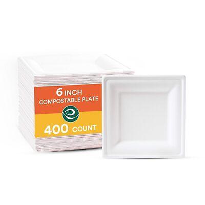 Pearl White 6 Inch Small Square 400 4x100 Pc Paper Plates pfas Free | 100% C