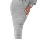 Saodimallsu Womens Long Puff Sleeve Sweater Dress Crew Neck Bodycon Ribbed Knit Fall Midi Dresses with Belt, M