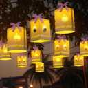 Beeveer 20 Pack Princess Sun Hanging Lanterns DIY Set Purple Princess Hanging Paper Lanterns Purple Sun Cutout Square Round Decorations for Birthday Party, Light String Not Included(Classic Color)