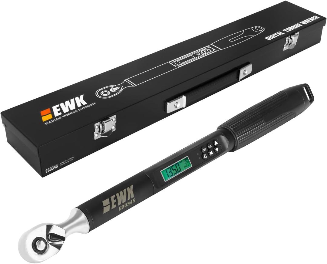 EWK 3/8" Drive Digital Torque Wrench 5-100 ft-lbs (6.8-135 Nm), with LED Display & Buzzer Alert, for Small Car Repairs