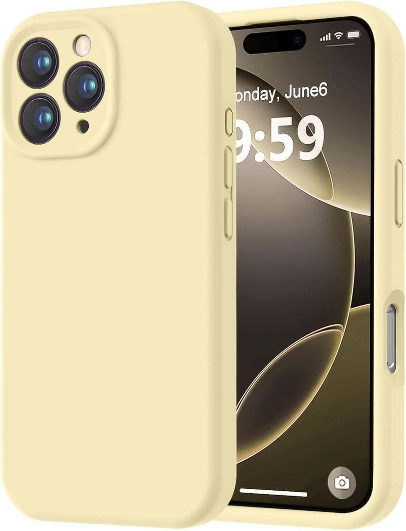 LOVE 3000 Designed for iPhone 16 Pro Case, Premium Silicone with [Soft AntiScratch Microfiber Lining] Shockproof Protective Phone Case for Men Women Girls 6.3", Creamy Yellow