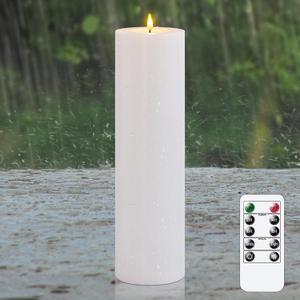 4" x14" Flameless Flickering Waterproof Candles with Remote, LED Battery Operated Timer Plastic White Pack of 1 Pillar Candles for Outdoor Use (Long Lasting 420+ Hrs)