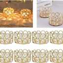 Gold Crystal Tea Light Candle Holders Bowl Tealight Candle Holders, Decorative Cylinder Diamond Votive Candle Stand Table Centerpieces Wedding, Party, Home Decoration (10 Pcs)