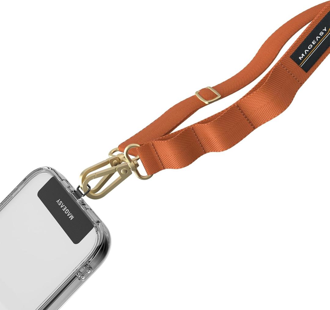 MAGEASY Universal Cell Phone Lanyard - Anti-Theft Crossbody Phone Strap for iPhone 16 Pro Max & Most Smartphones, for Men & Women | 20mm (Orange)