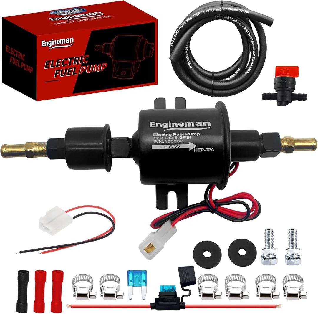 Universal Electric Fuel Pump Kit 12V 5-9 PSI Low Pressure with Fuel Filters 6 Hose Clamps 6.56 FT 5/16" ID Fuel Line Replacement For Carburetor Lawn Mower Gas Diesel Transfer Pump