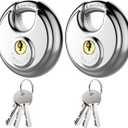 Puroma Keyed Padlock, Stainless Steel Discus Lock Heavy Duty Locks with 6 Keys, Waterproof and Rustproof Storage Lock with 3/8 Inch Shackle for Warehouse, Garage, Storage Locker, and Outdoors (2 Pack) (Large, Silver)