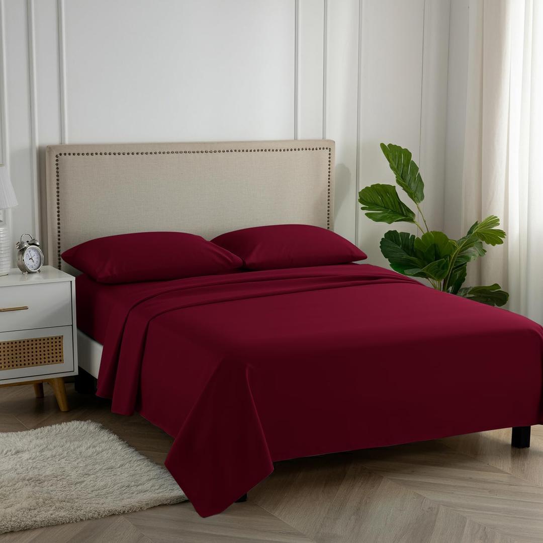 Carressa Linen 100% Egyptian Cotton Queen Sheet Set - 600 Thread Count Egyptian Cotton Queen Sheets Set (4 PC, Classic Burgundy), Soft, Cooling, 16" Deep Pocket Sateen Weave Luxury Hotel Bed Sheet