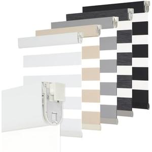 Persilux No Drill No Tool Custom Size Zebra Blind Dual Layer Privacy for Day and Night Window Blinds Light Filtering Cordless Windows Shades for Windows, Easy to Install Thermal Insulated Blinds, White