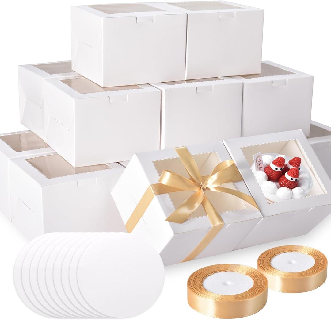 KPOSIYA 40pcs 8x8x5 inches Cake Boxes with Cake Boards20 Boxes & 20 Boards, White 8 inch Cake Boxes with Window,Cajas Pasteles Square Cardboard Cake Containers for Christmas Thanksgiving