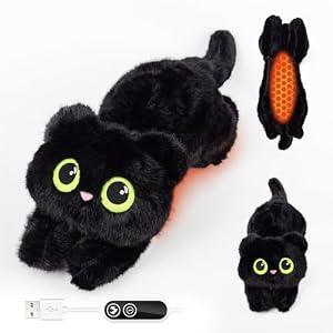 Black Cat Heating Pad Plush, Cute Stuffed Animal Electric Heating Pad, USB Powered Heated Plush with 3 Heat Levels & Timer, Soft Warm Cat Pillow Cushion Gift for Women Teen Girls Christmas