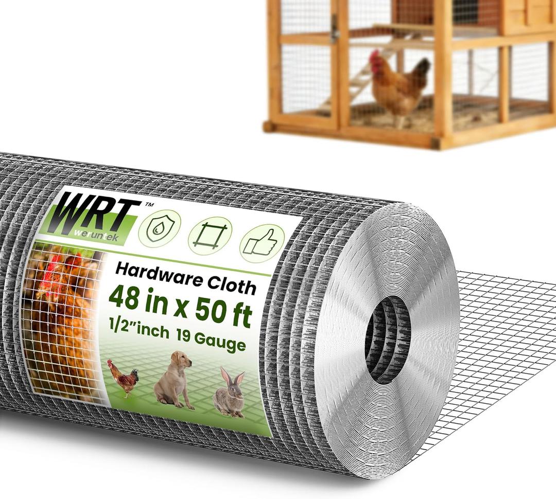 1/2 inch 48in x 50ft Hardware Cloth Chicken Wire Fencing 19G, Hot Dipped Galvanized After Welding, Wire Mesh Roll, Garden Fence,Poultry and Rabbit Barrier, Outdoor Metal Fencing