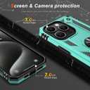 2 x IKAZZ for iPhone 15 Pro Case 6.1 Inch with Screen Protector,Military Grade Shockproof Heavy Duty Protective Phone Cover Pass 16ft Drop Test with Magnetic Kickstand Car Mount Holder,Turquoise