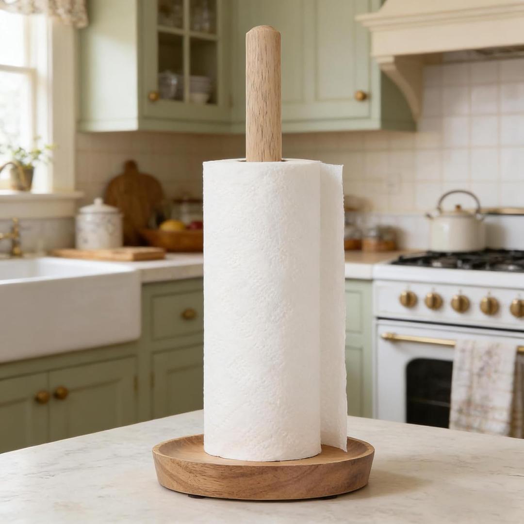Cabilock Wood Paper Towel Holder Countertop Paper Towel Holder Stand with Anti-Skid Base, PaperTowel Organizer Roll Dispenser for Home Kitchen Dining Table Cabinet 12.6 Inch