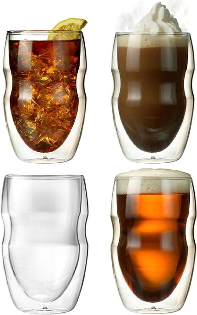 Ozeri Serafino Double Wall Insulated Beverage and Coffee Glasses, 12-Ounce, Set of 4