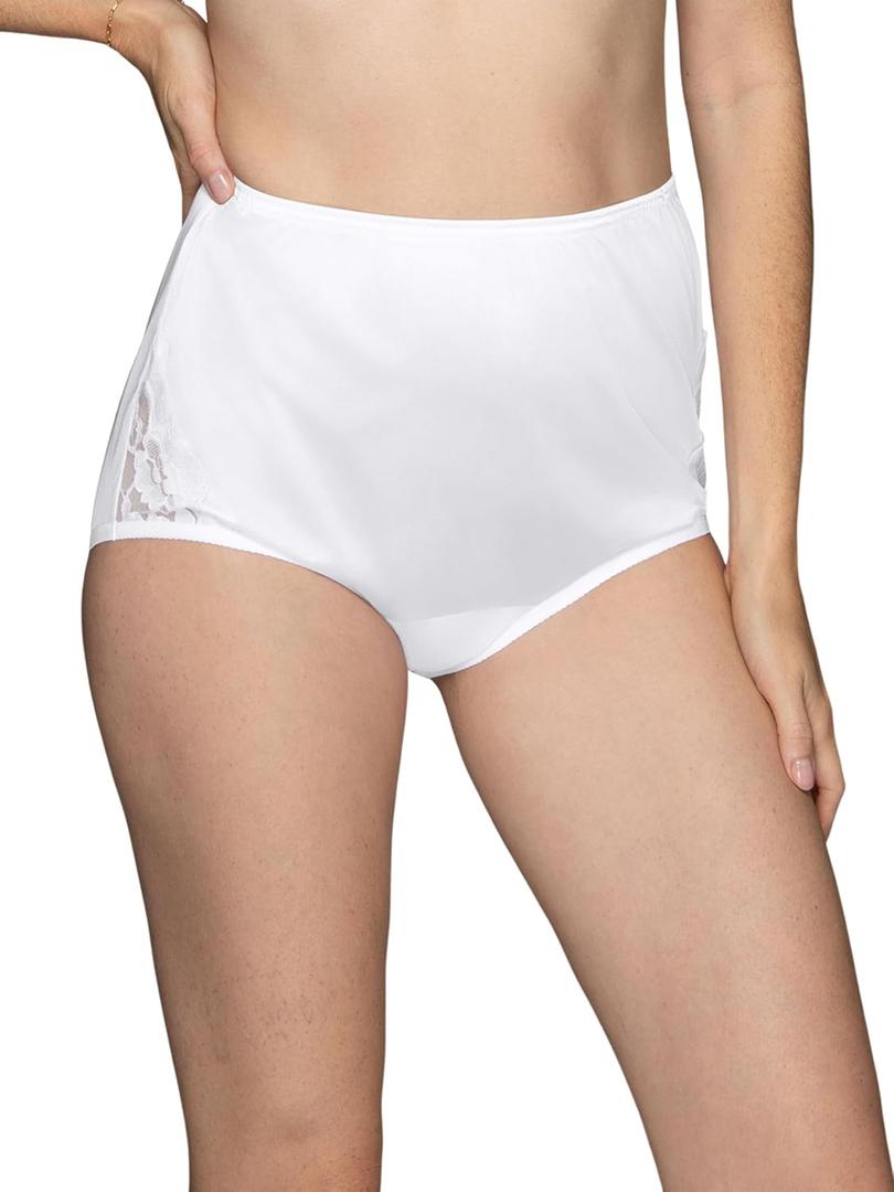 Vanity Fair Women's High Waisted Underwear, Full Coverage Ladies Panties, Perfectly Yours Briefs, Nylon Lace - Star White, 8