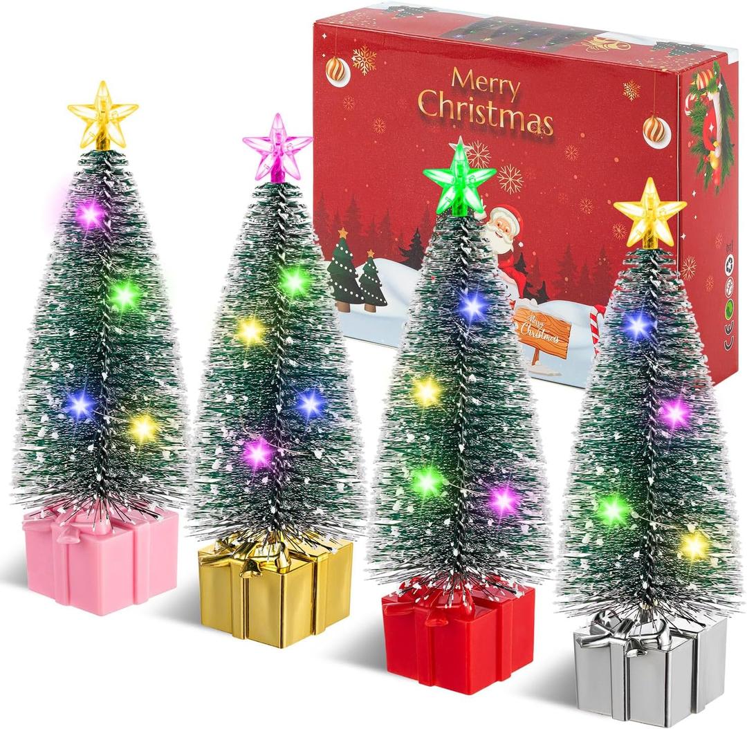 PCTCSHQ Mini Christmas Tree with Lights, 4 Pack Small Tabletop Christmas Trees for Indoor Xmas Holiday Party Centerpieces Decorations for Table
