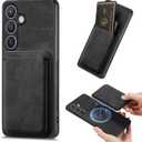 LEMAXELERS Case for Samsung Galaxy S25 FE Compatible with MagSafe 2 in 1 Detachable Retro Magnetic Leather Wallet Case with Credit Card Slots Cover for Samsung Galaxy S25 FE Black SDF