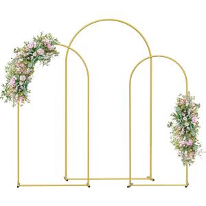 Wedding Arch Backdrop Stand Set of 3(7.3FT/ 6.6FT/ 6FT), Metal Balloon Arch for Wedding Ceremony Baby Shower, Outdoor Indoor Birthday Party, Garden Floral Arch Backdrop Stand Decoration, Gold