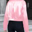 Verdusa Women's Bomber Satin Lightweight Jacket Drop Shoulder Long Sleeve Zip Up Outerwear (Pink, X-Large)