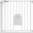 Babelio 36-56" Extra Wide Auto Close Baby Gate with Cat Door, Pet Gate Indoor with Extra Wide Walk Thru Door, Metal Dog Gate for Doorway, Stairs, Includes 4 Wall Cups and 3 Extension Pieces, White