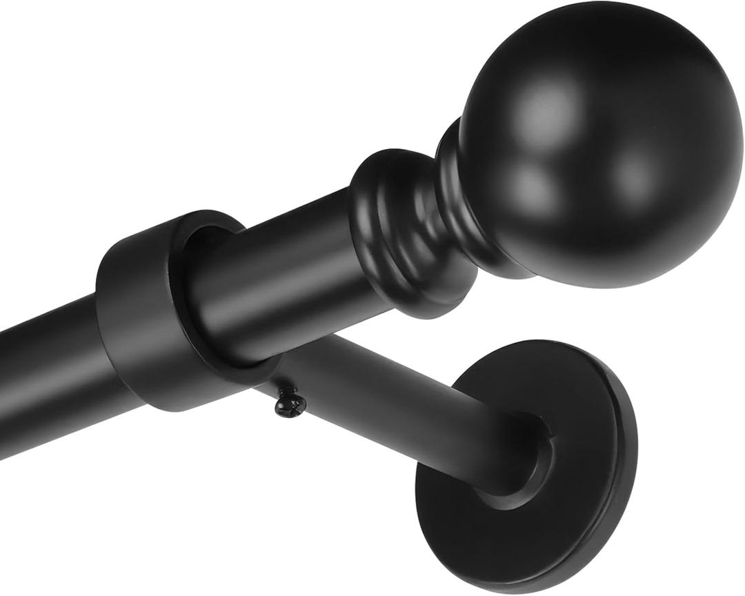 240 Inch (20 Ft) Extra Long Curtain Rod, 1 Inch Heavy Duty Drapery Rods - Industrial Seamless Joints & 5 Hidden Screw Adjustable Brackets, for Sliding Doors Outdoors Patio, Black