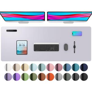 Aothia Large PU Leather Desk Pad Protector  Non-Slip Mouse Pad & Writing Mat for Office/Home, Waterproof, Easy to Clean (Smoky Lavender, 48" x 17")