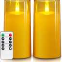 Homemory Realistic Flickering Flameless Candles, Battery Operated Candles, LED Fake Electric Candle with Remote Control and Timer for Home, Christmas Decoration, Gold, Set of 2 (H 6" 6")