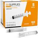 BH Supplies 5mL Luer Lock Tip Syringes (No Needle) - Sterile, Individually Wrapped - 100 Syringes