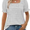 WIHOLL Tops for Women Summer Casual Ruffle Trim Sleeve Square Neck T Shirts (X-Large)