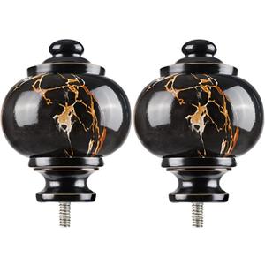 KAMANINA Marbled Replacement Finials for 1 or 7/8 Inch Black Curtain Rods, M6 Screw Drapery Rod Finials, 2 Pack