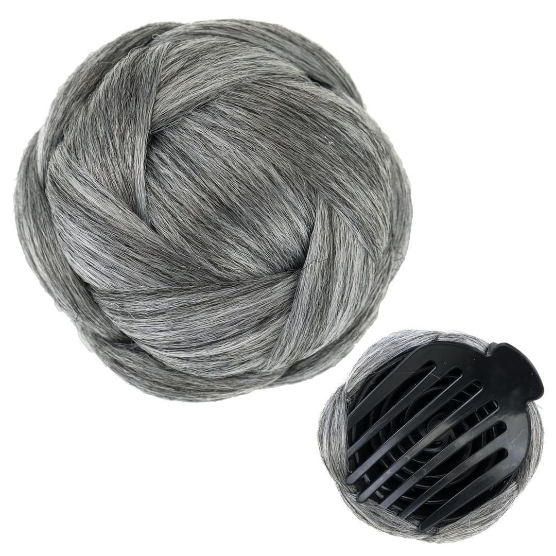 IMISSU Braided Chignon Hair Donut Hairpieces Dancer Scrunchie Claw Hair Bun Updo Wig (Grey)