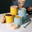 Sweejar Kitchen Canisters Ceramic Food Storage Jar, Stackable Containers with Airtight Seal Wooden Lid for Serving Ground Coffee, Tea, Sugar, Salt and More - 28 Fl Oz (Dark Turquoise)