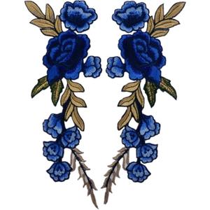 1 Pair Rose Sew Iron on Applique Embroidered Patches-RoyalBlue