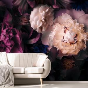 Dark Floral Wallpaper Peony Flowers Wall Mural Wallpaper for Girls Bedroom (Not Peel n' Stick) (141" x 96", Mfwfm-11)