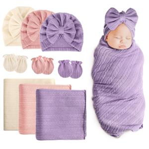 BQUBO Newborn Receiving Blanket Hat Mittens Set for Baby, Unisex Baby Boys Girls Essentials, Newborn Registry Must Haves, Stroller Crib Shower Gifts
